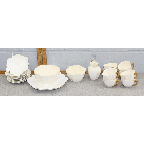 1793 - An antique Foley China tea set, Rd.No.115510, white and gilt handles, of lobed form