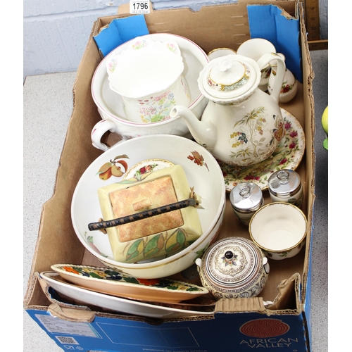 1796 - 2 boxes of misc ceramics to inc Masons Ginger jar, Royal Albert Old Country Roses, Wedgwood etc etc