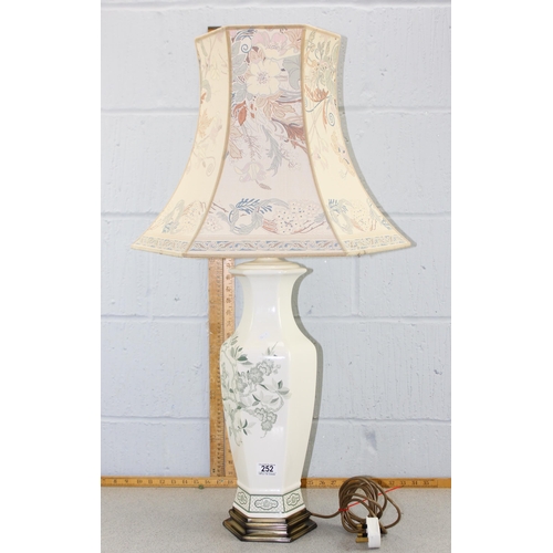 252 - A large Chinese pottery table lamp with shade, approx 90cm tall in total