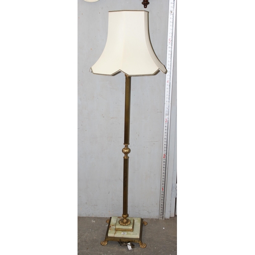 254 - Vintage Onyx and brass standard lamp with shade