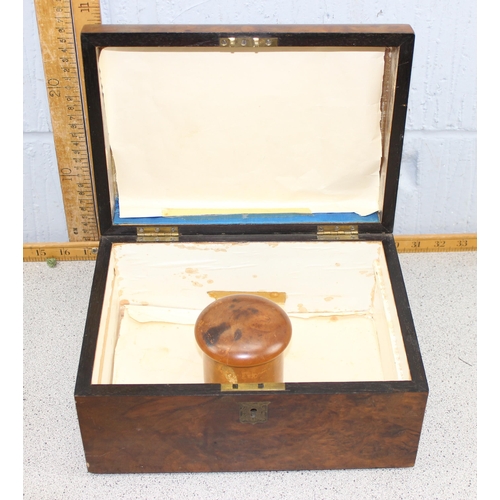 290 - A Victorian dome topped box with brass inlay & a small wooden treen pot (2)