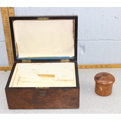 290 - A Victorian dome topped box with brass inlay & a small wooden treen pot (2)