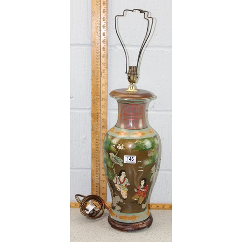 260 - Painted brass vase converted into a lamp with oriental decoration