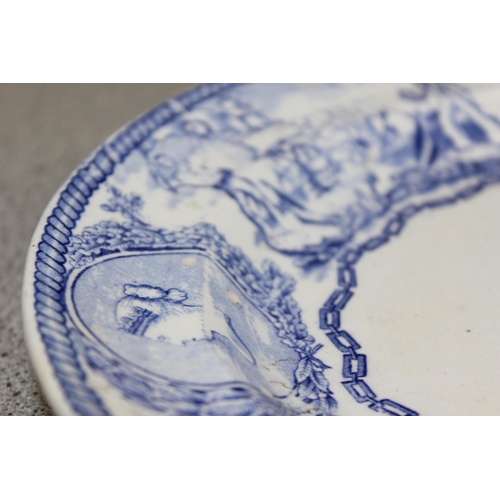 1029 - A Victorian blue and white transfer printed Staffordshire Naval Mess plate, with a Victorian Crown t... 