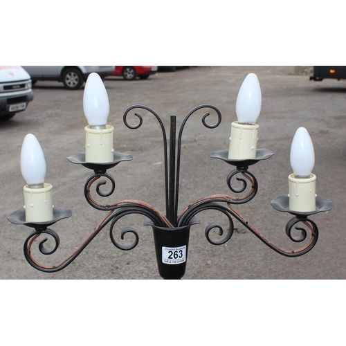 263 - A vintage wrought iron 4 branch standard lamp, Gothic style