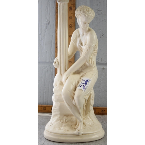 264 - 2 vintage lamps, one formed as a seated classical female with column and the other carved wood