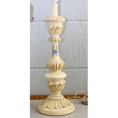 264 - 2 vintage lamps, one formed as a seated classical female with column and the other carved wood