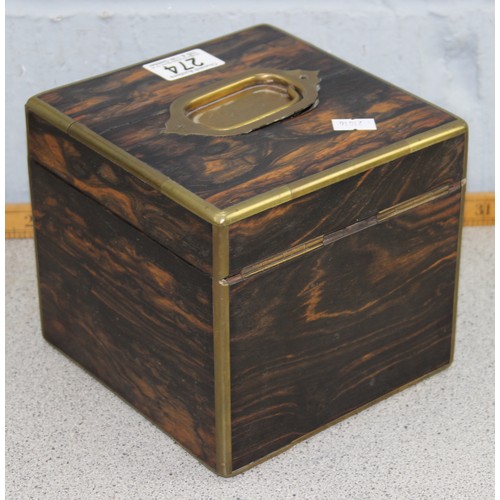 274 - An antique Coromandel box with brass fittings, approx 17cm cube