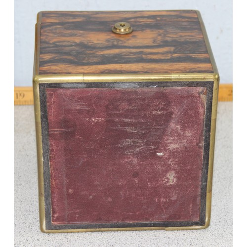 274 - An antique Coromandel box with brass fittings, approx 17cm cube