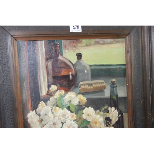 478 - Dutch School. mid-century oil on canvas of a still life scene. Signed bottom left possibly 'Ligzs' ?