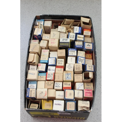 601 - Shoe box of radio valves to include ECC82, ECC83, ECC85