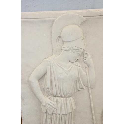 495 - A plaster relief plaque in the manner of the Elgin Marbles depicting a classical female warrior