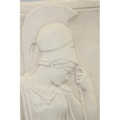 495 - A plaster relief plaque in the manner of the Elgin Marbles depicting a classical female warrior