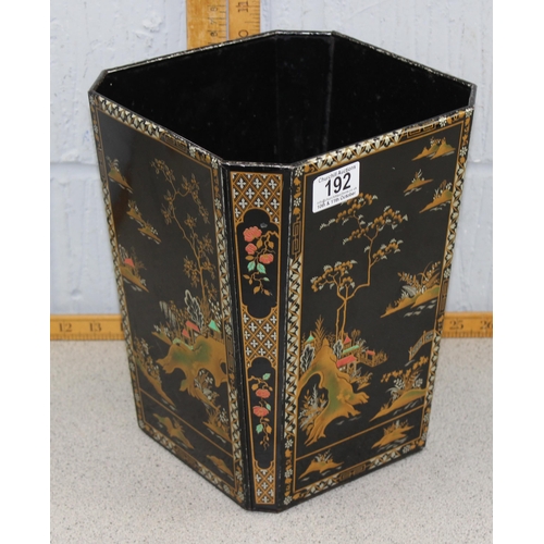 192 - A vintage Chinoiserie style Worcesterware painted tin waste paper basket