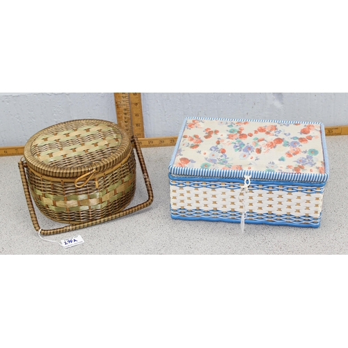 299a - 2 retro sewing baskets, one with contents