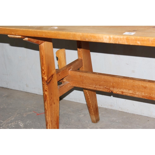 36 - Rustic pine kitchen table - approx 155cm x 75cm