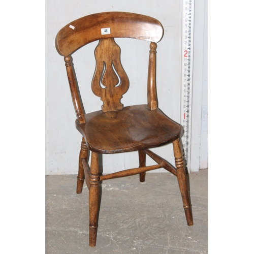 48 - Antique elm seated chair, stamped D.P. to back