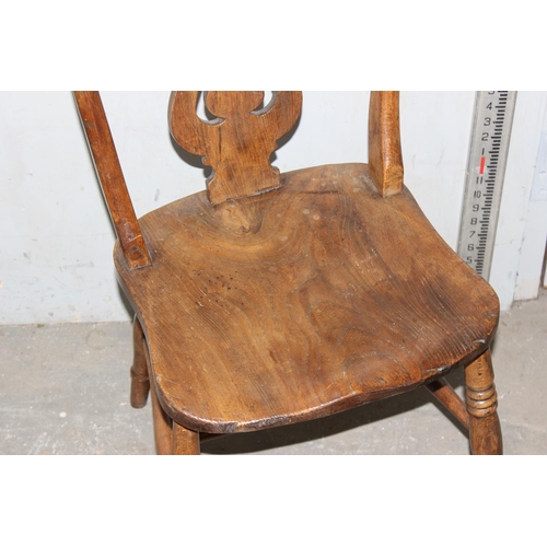 48 - Antique elm seated chair, stamped D.P. to back