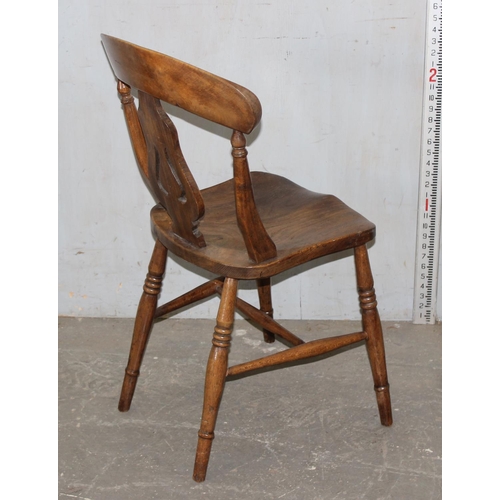 48 - Antique elm seated chair, stamped D.P. to back