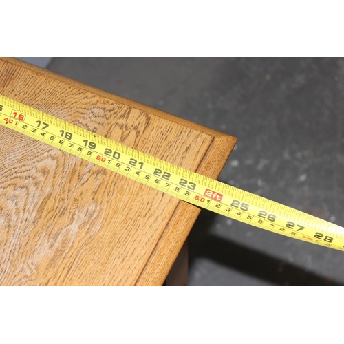 55 - A vintage light oak side table with gilt gothic script and carved Templar cross to base, likely from... 