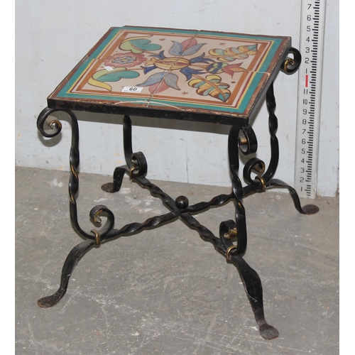 60 - An Italian small wrought iron and tile topped table by Industria Ceramica Salernitana