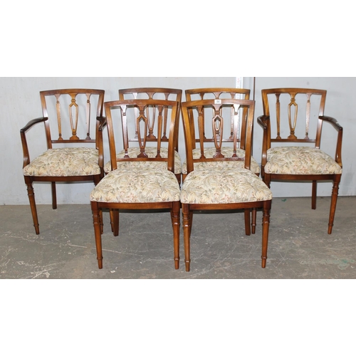 64 - A set of 6 antique style chairs, 2 carvers, with floral upholstered seats