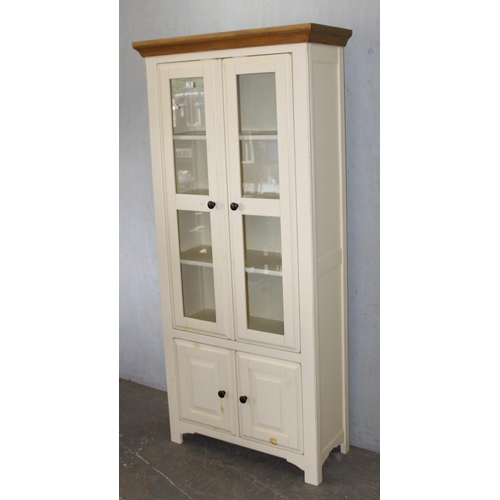 78 - A large painted glazed display cabinet with natural oak