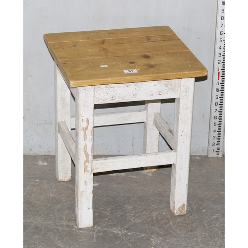 81 - A rustic pine stool with painted base