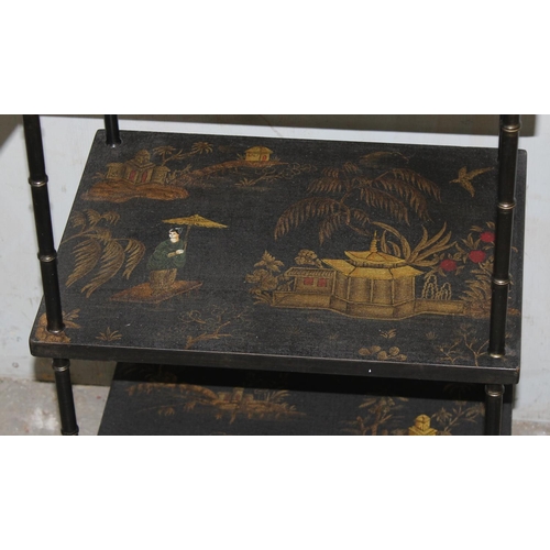 82 - A 20th century Chinoiserie 3 tier stand with bamboo effect supports