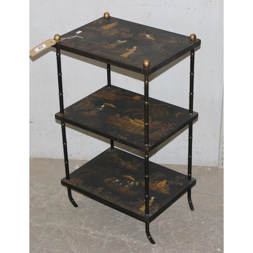 82 - A 20th century Chinoiserie 3 tier stand with bamboo effect supports