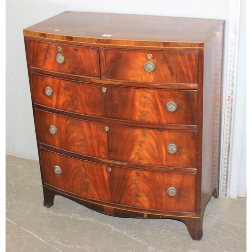 17 - Victorian mahogany 2/3 bow fronted chest of drawers standing on bracket feet