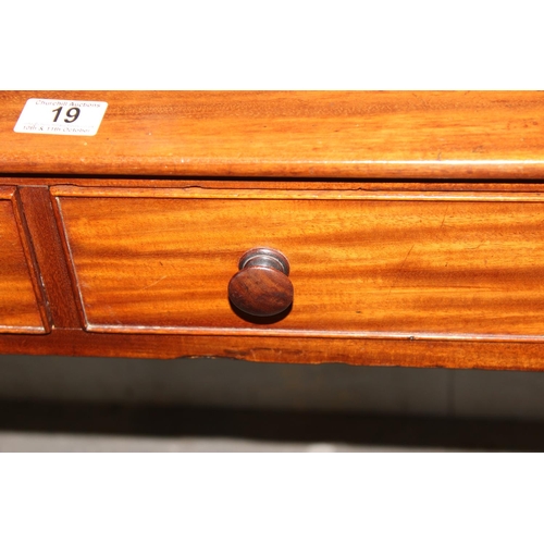 19 - A small antique mahogany desk with 2 drawers, approx 92cm wide