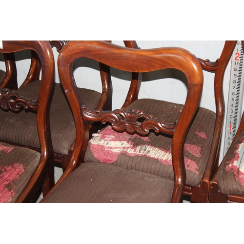 25 - A set of 6 19th century mahogany balloon backed dining chairs with carved details and stuffed seats