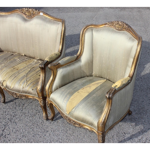 29 - A 19th century style carved giltwood salon set comprising a love seat and 2 chairs