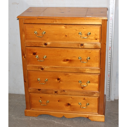 33 - A vintage pine 3 drawer chest of drawers with unusual lift top, by David Appleby of Plymouth, approx... 