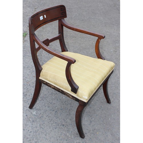 34a - A Georgian mahogany elbow chair with geometric ebony type inlay