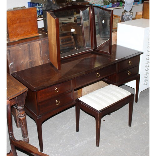 65 - Stag 5 drawer dressing table with triple mirror & stool