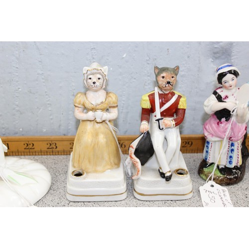 1864 - Qty of assorted antique and later ceramic figures to inc pen holders, Beswick frog etc & a pair of a... 