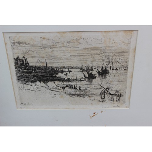 492 - Sir Francis Seymour Haden R.A. P.R.E (1818-1910), etching of a bathing pool near Windsor, approx 38c... 