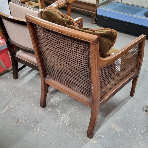 177 - A pair of Edwardian Regency revival style Bergere armchairs with cushions