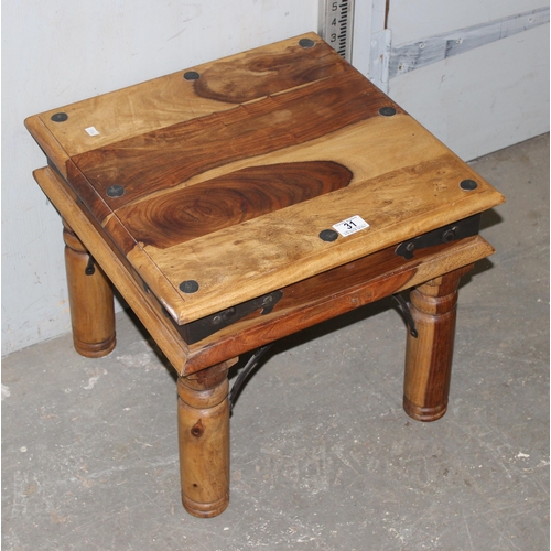 31 - Hardwood side table with iron decoration