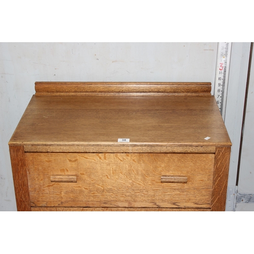 38 - Vintage oak 3 drawer chest of drawers