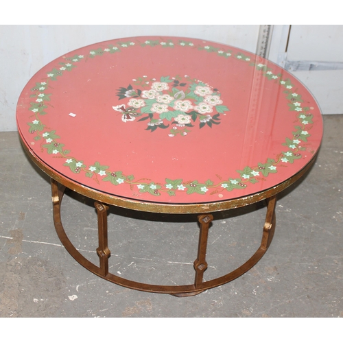 4 - An unusual early to mid 20th century Florentine style circular coffee table with gold painted wrough... 