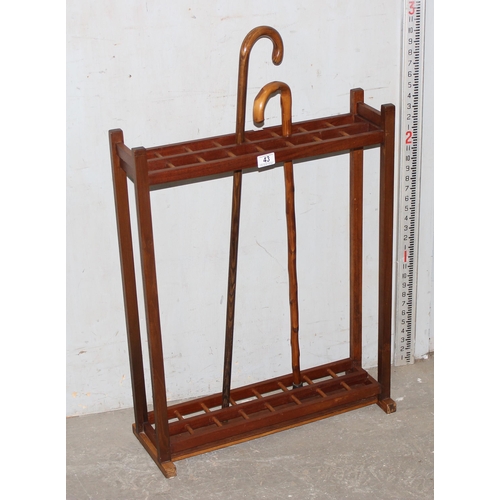 43 - Handmade wooden stick stand with 3 walking sticks