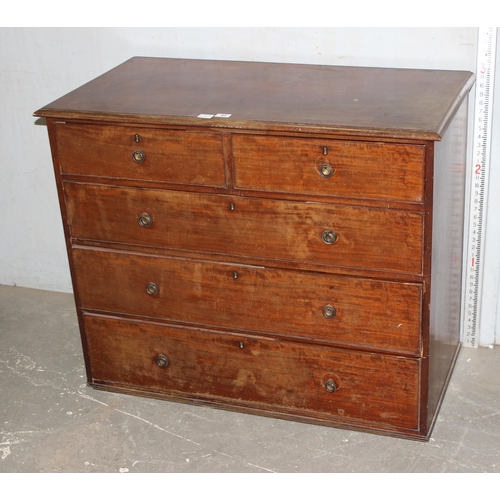 45 - Victorian mahogany 2/3 chest of drawers with round handles standing on bun feet by Kerby of Oxford S... 