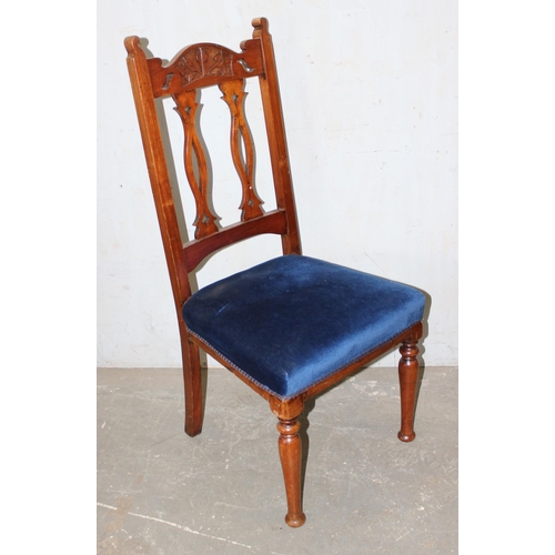 72 - A set of 4 late 19th century chairs with Art Nouveau style carving and stuffed seats