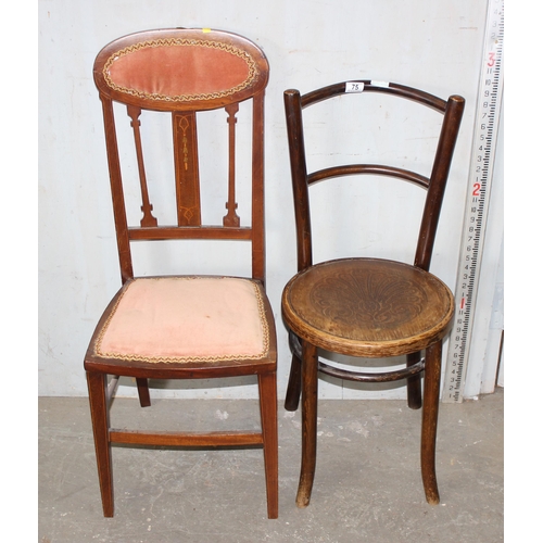 75 - A vintage bentwood chair & an antique bedroom chair (2)