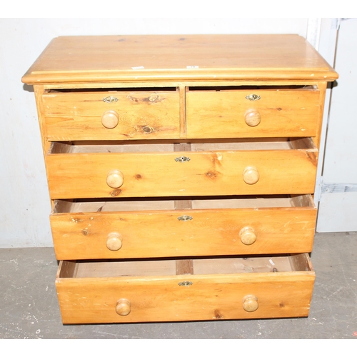 78 - An antique stripped pine 2/3 chest of drawers, approx 102cm wide