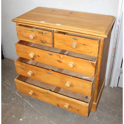 78 - An antique stripped pine 2/3 chest of drawers, approx 102cm wide