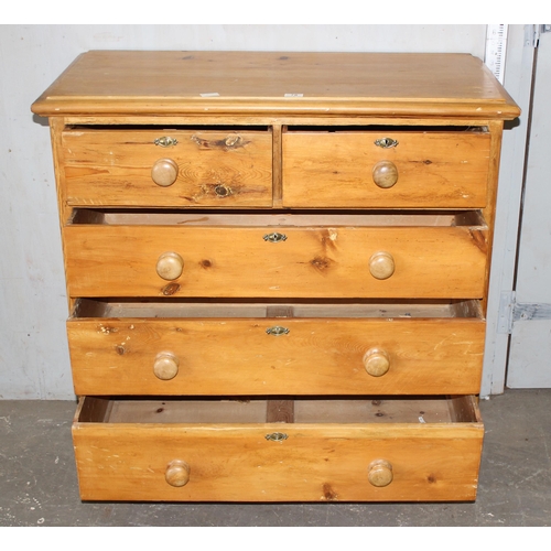 78 - An antique stripped pine 2/3 chest of drawers, approx 102cm wide